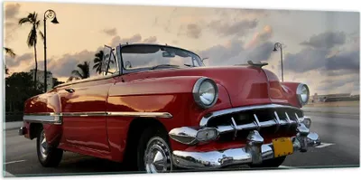 Produktbild von Bilder auf glas - Auto Kuba Himmel - 120x50cm - Glasbilder - Wandbilder - Kunstdruck - zum Aufhängen bereit - Wanddekoration aus Glas - Glas Bilder - Wandbild auf Glas - Einteilig - GAB120x50-0186