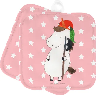Produktbild von Mr. & Mrs. Panda Topflappen Einhorn Junge - Rot Pastell - Geschenk, Unicorn, Einhörner, Topfuntersetzer, Mittelalter, Kochlappen, Bube, Topflappenset, Set, topfhalter