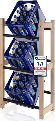 Produktbild von PATKAR Getränkekistenregal 3 Kisten [EXTRA STABIL] - Getränkeregal Weinregal für Jede Kistensorte ( Europe) - Standfestes Kistenregal freistehend - Regal Getränkekisten aus hochwertigem Holz