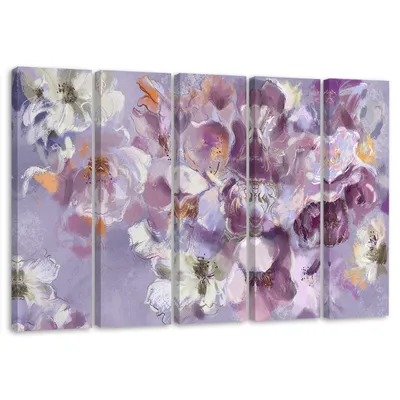 Produktbild von 5-teiliges leinwandbild irisblüte 150x100 cm Feeby lila wandbild bereit zum aufhängen