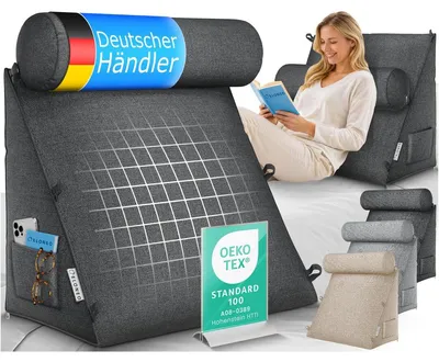 Productafbeelding van Rugkussen - Wigkussen - Leeskussen 50 cm - Afneembare nekrol - Wasbare hoes