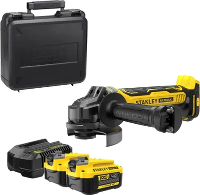 Zdjęcie produktu dla Akumulatorowa szlifierka kątowa STANLEY FatMax SFMCG700M2K-QW, 18 V, 2 akumulatory, 4 Ah, średnica tarczy: 125 mm