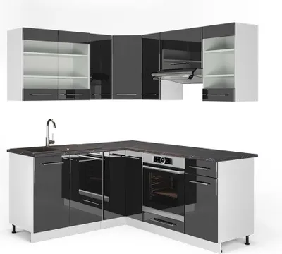 Produktbild von Eckküche Vicco Fame-Line Anthrazit Hochglanz/Weiß 190 x 60 cm , AP Anthrazit, Model 42573