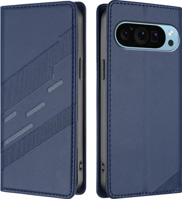 Produktbild von Hülle für Google Pixel 9 / Pixel 9 Pro, Kunstleder Brieftaschen Handyhülle mit Kartenfach und Standfunktion Blau