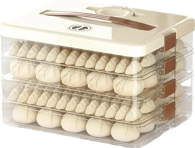 Obrázek produktu pro Skladovací box na taštičky, velká kapacita, vícevrstvý, průhledný, vzduchotěsný, z plastu, kuchyňské nádobí, 4 vrstvy