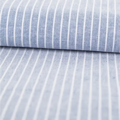 Produktbild von Leinenstoff Meterware Baumwollstoff Chambray Streifen blau 1,38m