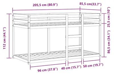 Obrázek produktu pro vidaXL Patrová postel se záclonami bílá a černá 80x200 cm borovicové dřevo