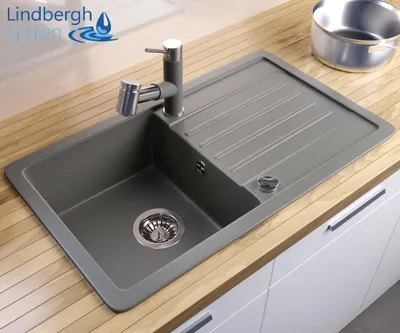 Produktbild von LINDBERGH® Granitspüle Grau "VEL33" inkl. Siphon Küchenspüle Einbauspüle Küche Spülen