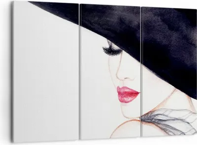 Produktbild von Bild auf Leinwand - Leinwandbild - Frau Lippen Hut Eleganz - 105x70cm - Wand Bild - Wanddeko - Leinwanddruck - Bilder - Kunstdruck - Wanddekoration - Leinwand bilder - Wandkunst - CE105x70-2947