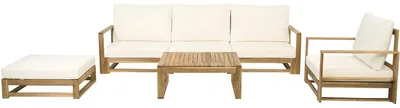 Image de Salon de jardin en bois modulable avec coussins "Bellingham" - 5 places - Beige