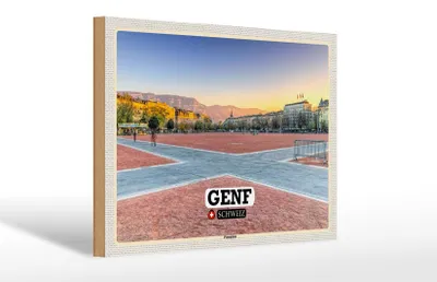 Produktbild von Holzschild Reise Genf Schweiz Plainpalais Platz 30x20cm