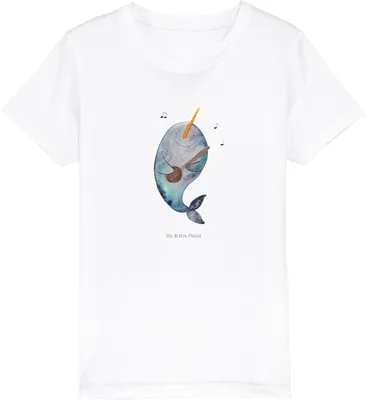 Produktbild von Mr. & Mrs. Panda Kleinkinder T-Shirt Narwal Gitarre 3-4 Jahre (98/104) - Weiß - Geschenk, Öko Kinder, Jungen, Tanzen, Meer, Gespräche, Wal, Kindershirt, Probleme, Bio