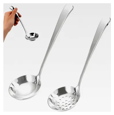 Produktbild von 2er Set Edelstahl Suppenkelle und Schaumlöffel - 6 cm, spülmaschinenfest, zum Servieren von Suppen und Eintöpfen