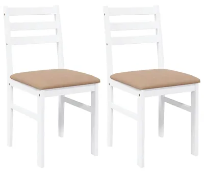 Image de Deux chaises de salle à manger avec coussins, en bois massif blanc, avec pieds en caoutchouc