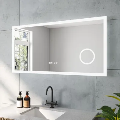 Produktbild von Badzimmerspiegel Badspiegel Led Spiegel mit Beleuchtung Digital Uhr Kosmetikspiegel Beleuchtet 120x60 cm Lichtspiegel Wandspiegel mit Touchschalter Kaltweiß Beschlagfrei Rechteckige Ecken