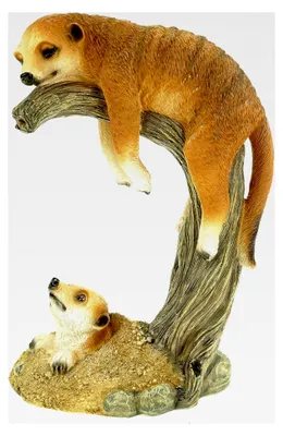 Produktbild von Erdmännchen Mama mit Jungem auf Ast Gartenfigur Polyresin 24 cm