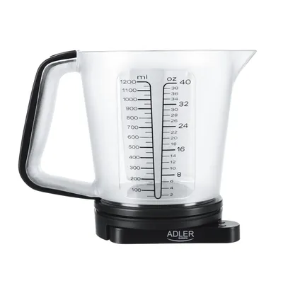 Zdjęcie produktu dla Adler AD 3178, Elektroniczna waga kuchenna, 5 kg, 1 g, Czarny, Przezroczysty, Kopolimer akrylonitrylo-butadieno-styrenowy (ABS), Blat