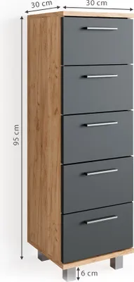 Image de Meuble salle de bain Vicco Ilias Chêne de force doré 30x95cm, Model 31927