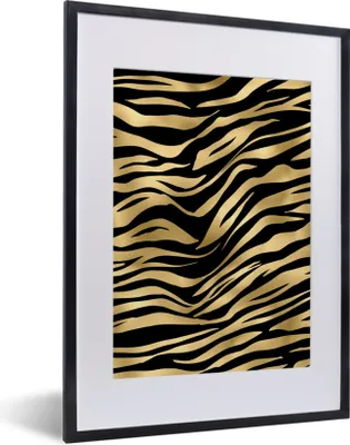 Produktbild von MuchoWow® Gerahmtes Poster Muster - Zebra - Gold 30x40 cm - Poster mit Schwarzem Bilderrahmen Wandposter Rahmen Foto Bilder - Wandposter Schlafzimmer