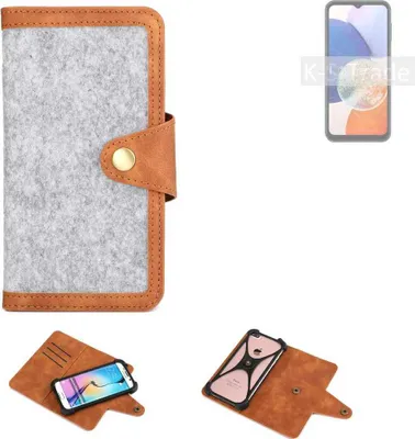 Produktbild von K-S-Trade Handyhülle kompatibel mit Samsung Galaxy A14 5G Schutzhülle Filz-Hülle Kunst-Leder hellgrau braun (1x)