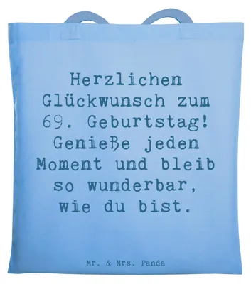 Produktbild von Mr. & Mrs. Panda Einkaufstüte Spruch 69. Geburtstag Glückwünsche - Sky Blue - Geschenk, Feierlichkeit, Shopping Tasche, Vertraute, Geburtstagskarte, Tote Bag, Beutel