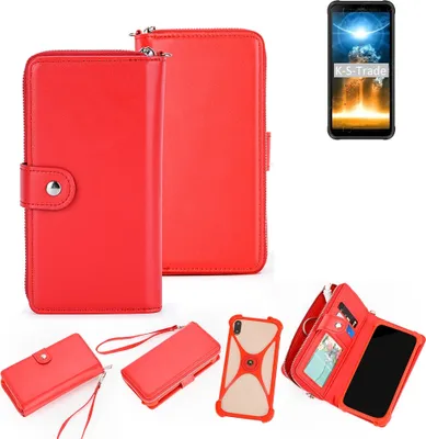 Produktbild von K-S-Trade 2in1 Schutzhülle Portemonnee Handyhülle mit Bumper kompatibel mit Blackview BV6300 Pro Hülle Case Etui Geldbörse Smartphone rot (1x)