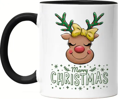 Produktbild von Merry Christmas Tasse Schwarz Geschenkidee Rentier-Fans Rudolf Süßes Motiv für Weihnachten für Familie Freunde