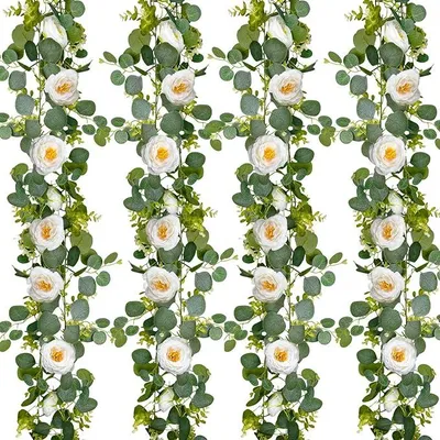 Zdjęcie produktu dla Girlanda Kwiatowa Eukaliptus Białe Róże 2x180 cm Dekoracja Ślub