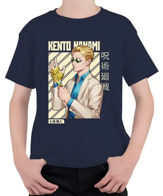 Immagine prodotto di Kento Nanami Jujutsu Kaisen Anime Manga Suit Regalo Vintage Maglietta Unisex Bambini, Navy, 104