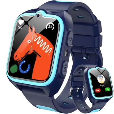 Immagine prodotto di Smartwatch per bambini con GPS, possibilità di inserire una SIM card, chiamate video 4G, funzione SOS, chiamate telefoniche, chat vocale, messaggi SMS, modalità scuola, orologio per bambini, colore blu