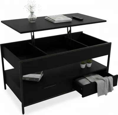 Obrázok produktu pre Konferenčný stolík Relaxdays, rozkladací, 2 zásuvky, 4 priehradky, rozmery: 48–63 x 100 x 50 cm, industriálny konferenčný stolík, čierny