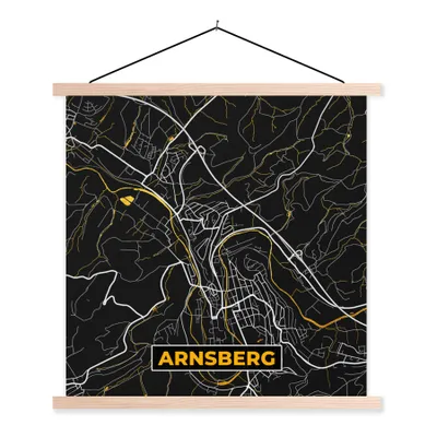 Produktbild von MuchoWow® Textilposter Stadtplan - Karte - Deutschland - Gold - Arnsberg - Karte 60x60 cm mit holzfarbenen Rahmen - Wanddekoration