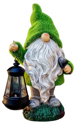 Produktbild von Lustige Gartenzwerge, Gartendekoration für den Außenbereich, wetterfeste Figur mit LED-Solarlaterne, Gartenzwergfiguren aus Kunstharz, Gartenfeen als Gartendekoration (grün, Größe M)