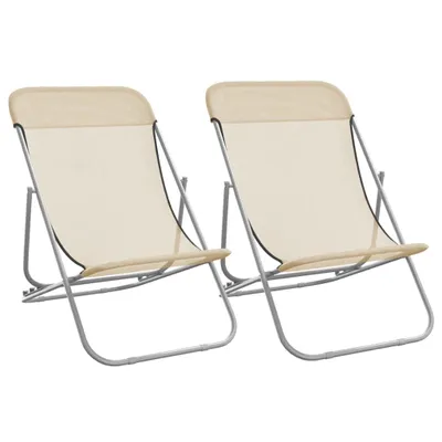 Produktbild von vidaXL Strandstühle 2 Stk. Creme Textilene & Pulverbeschichteter Stahl