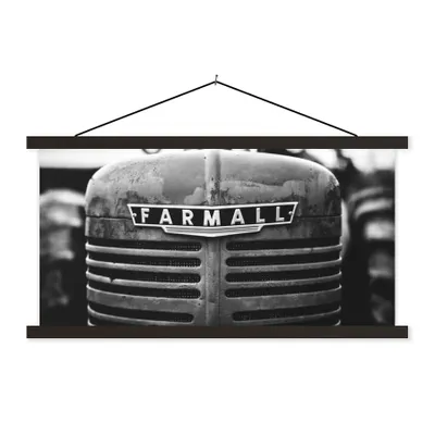 Produktbild von MuchoWow® Textilposter Traktor - Schwarz - Weiß 60x30 cm mit schwarzem Rahmen - Textilien