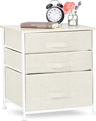 Produktbild von Relaxdays Regalsystem, 3 Stoff-Schubladen, universale Schubladenbox, Metall und Holz, HxBxT: 53 x 48 x 40 cm, beige