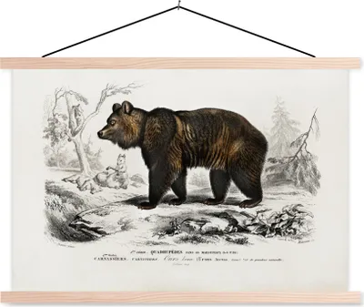 Produktbild von MuchoWow® Textilposter Bär - Vintage - Tier 60x40 cm mit holzfarbenen Rahmen - Bilder