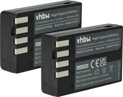 Produktbild von vhbw 2x Akku Ersatz für Pentax D-Li109 für Kamera (900 mAh, 7,2 V, Li-Ion)