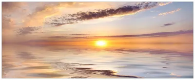 Produktbild von Wallario Wandbild aus Acryl, 200 x 80 cm, freischwebende Optik - Sonnenuntergang über dem Wasser