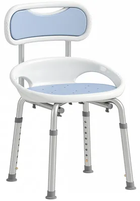 Imagen del producto de Silla de ducha HOMCOM con respaldo y asiento perforado, 8 niveles de altura ajustables, antideslizante, capacidad de carga de 136 kg, color azul