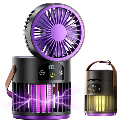 3-in-1 Tischventilator mit Mückenlampe, 5 Stufen, 2000 V, Campingleuchte