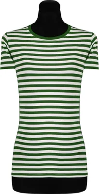 Produktbild von T2975-0302-3XL grün-weiß Damen Kurzarm tailliert Ringelshirt Marineshirt Gr.3XL=54