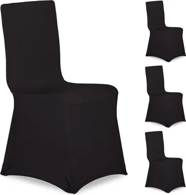 Produktbild von 12 x Stuhlhussen, universeller Stretch Stuhlbezug, waschbarer Stoff, Bankettstuhl Dekoration, Empfang und Feier, schwarz