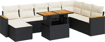 Produktbild von vidaXL 9-tlg. Garten-Sofagarnitur mit Kissen Schwarz Poly Rattan