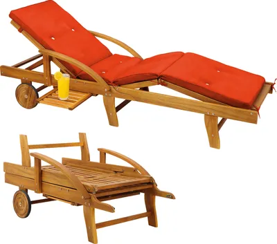 Image de CASARIA® Bain de soleil en bois d'acacia avec coussin housse orange inclus jardin balcon exterieur chaise longue ergonomique