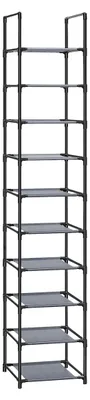 Image de Étagère à chaussures grise, 33 x 33 x 173 cm – Structure en métal, étagères en tissu