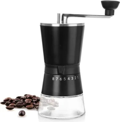 Produktbild von Orion Manuelle Kaffeemühle Hand-Kaffeemühle mit Mahlgrad-Einstellung aus Stahl und Glas 21 cm