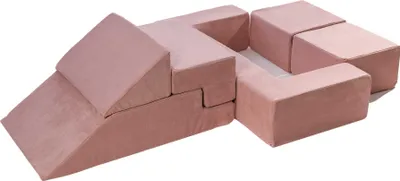 Produktbild von Modulární pohovka pro děti - Měkké pěnové stavební bloky na hraní, Cihly, Velvet, růžová