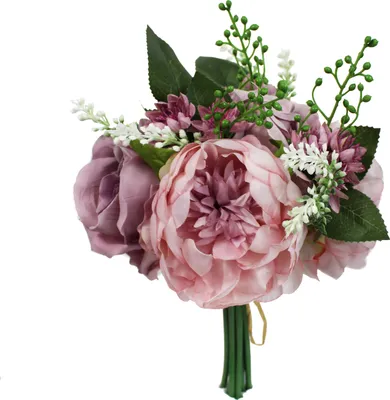 Produktbild von Künstlicher Blumenstrauß Brautstrauß Bouquet Blumenarrangement Rosa Lila