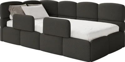 Produktbild von Selsey Cloudy – Kinderbett 120x200, Kopfteil links, Matratze & Bettkasten, Bouclé Braun